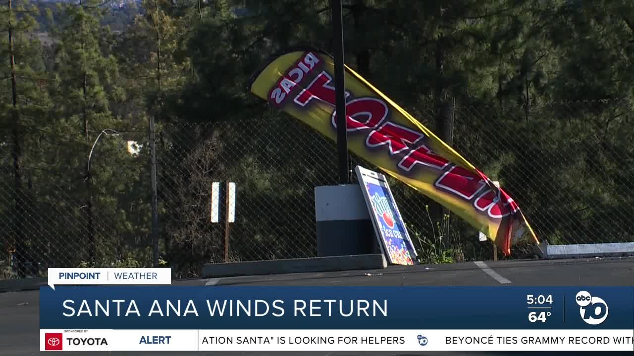 Strong Santa Ana winds are expected to hit San Diego County Tuesday and Wednesday