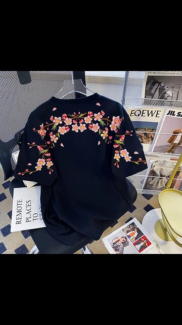 Flowers Embroidery Fashion Women T-shirts