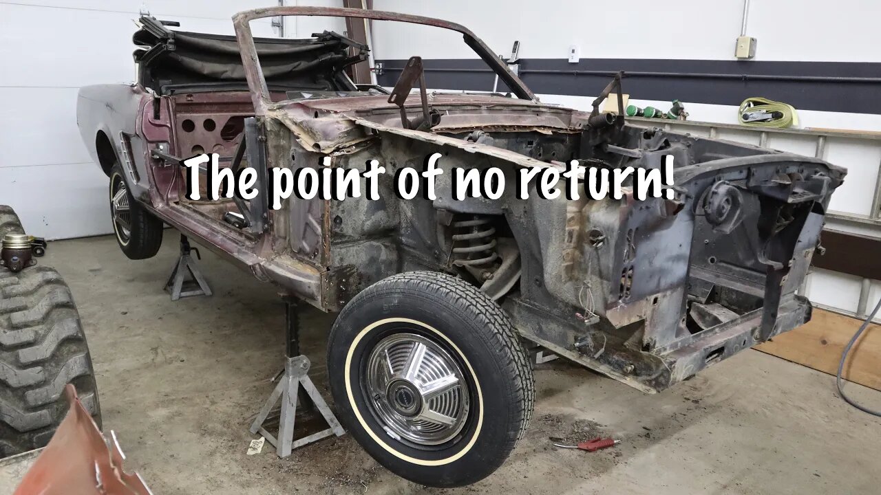 Beginning the removal of the floor and frame rails on the Mustang part 10