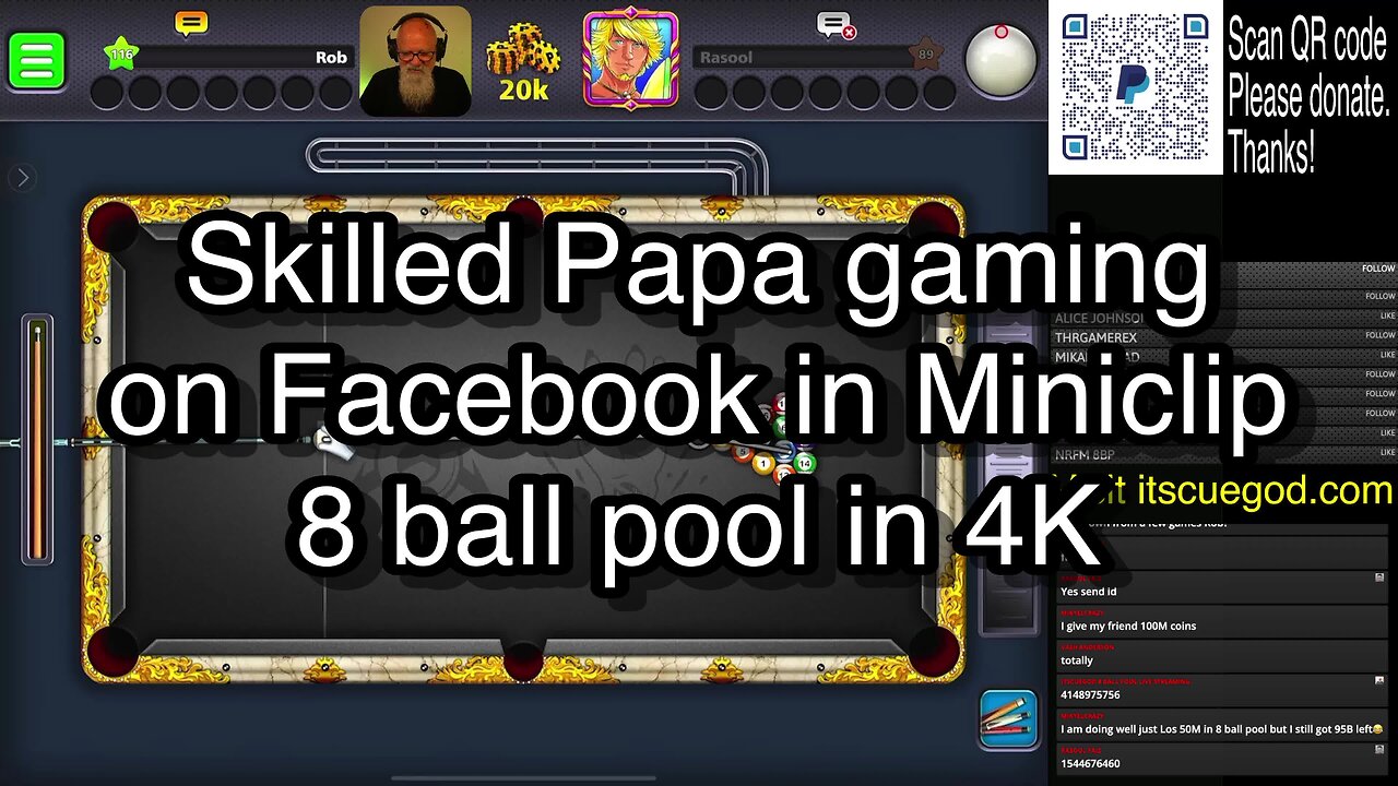 Skilled Papa gaming on Facebook in Miniclip 8 ball pool in 4K 🎱🎱🎱 8 Ball Pool 🎱🎱🎱