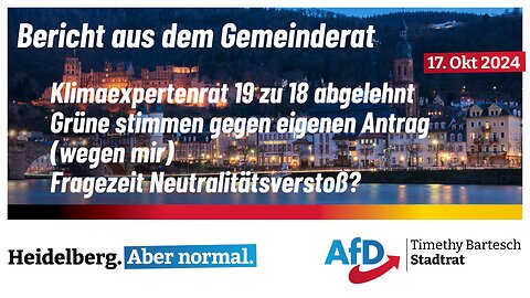 Grüne stimmen gegen eigenen Antrag - Bericht aus dem Gemeinderat 17. Oktober 24