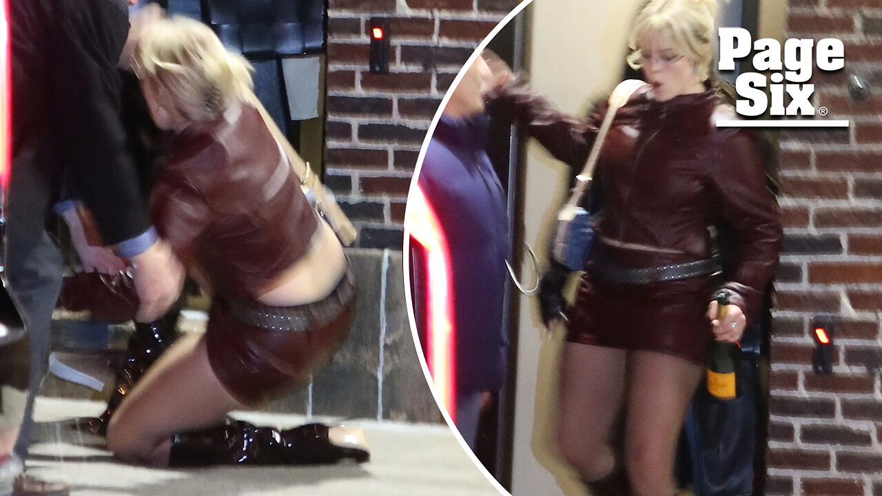 'Mean Girls' star Reneé Rapp takes a tumble in stilettos while carrying champagne bottle