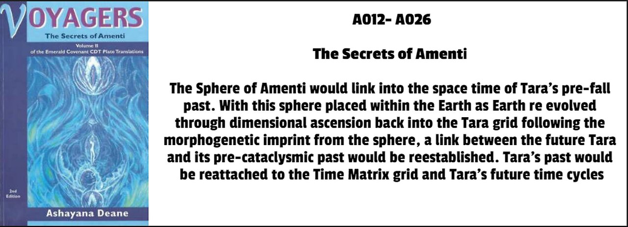 The Sphere of Amenti would link into the space time of Tara's pre-fall past. With this sphere placed