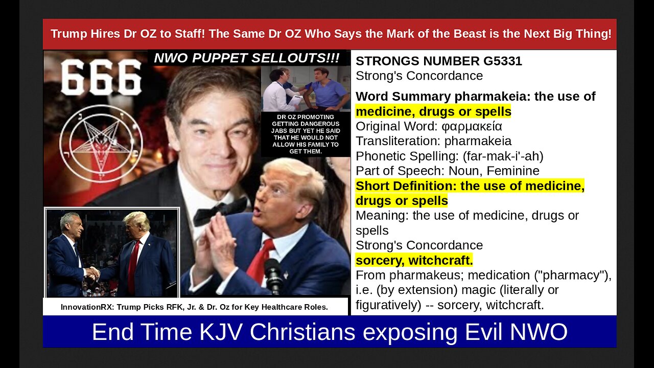 Trump Hires Dr OZ to Staff! The Same Dr OZ Who Says the Mark of the Beast is the Next Big Thing!