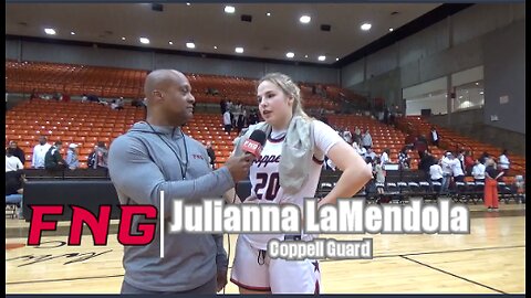 Coppell Cowgirls HC Ryan Murphy & Guard Julianna LaMendola after 6a Region 1 Championship