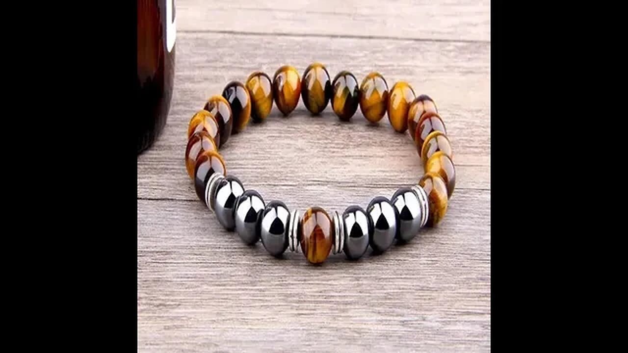 8MM TIGER'S EYE OBSIDIAN HEMATITE ELASTIC BRACELET