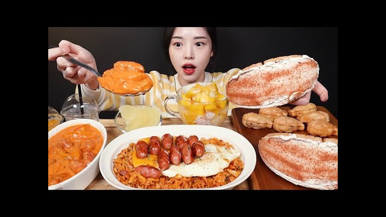 SUB) Real Sound Rose Tteokbokki Dessert Mukbang Asmr