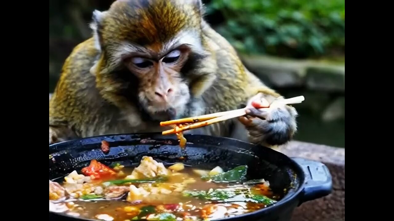 A Monkey Uses Chopsticks to Eat | FREEflix