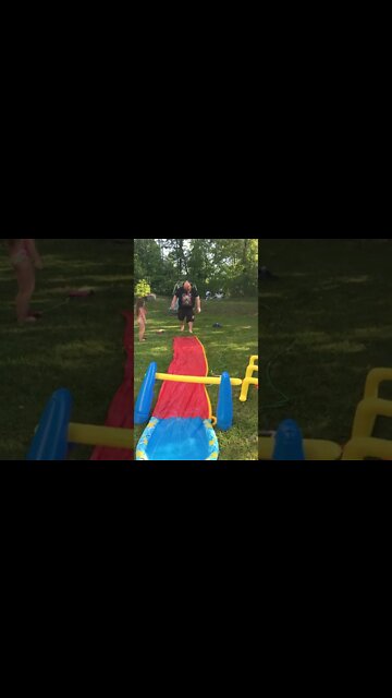 Dad Tries Slip N Slide! Mega Fails #Shorts