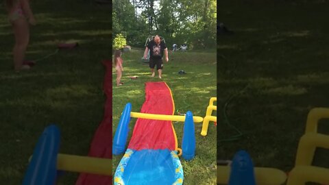 Dad Tries Slip N Slide! Mega Fails #Shorts