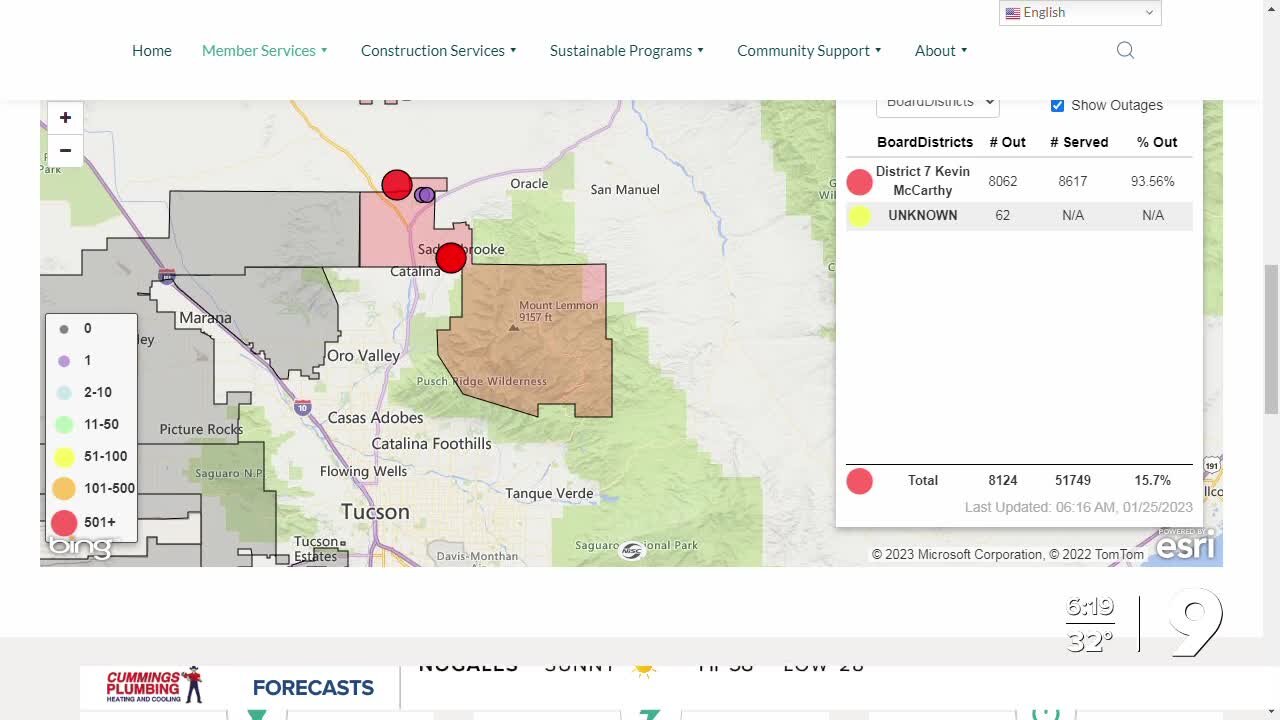 More than 8,000 Trico customers north of Tucson lose power Wednesday