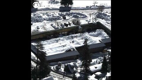 The roof of a grocery store in Crestline, California collapsed