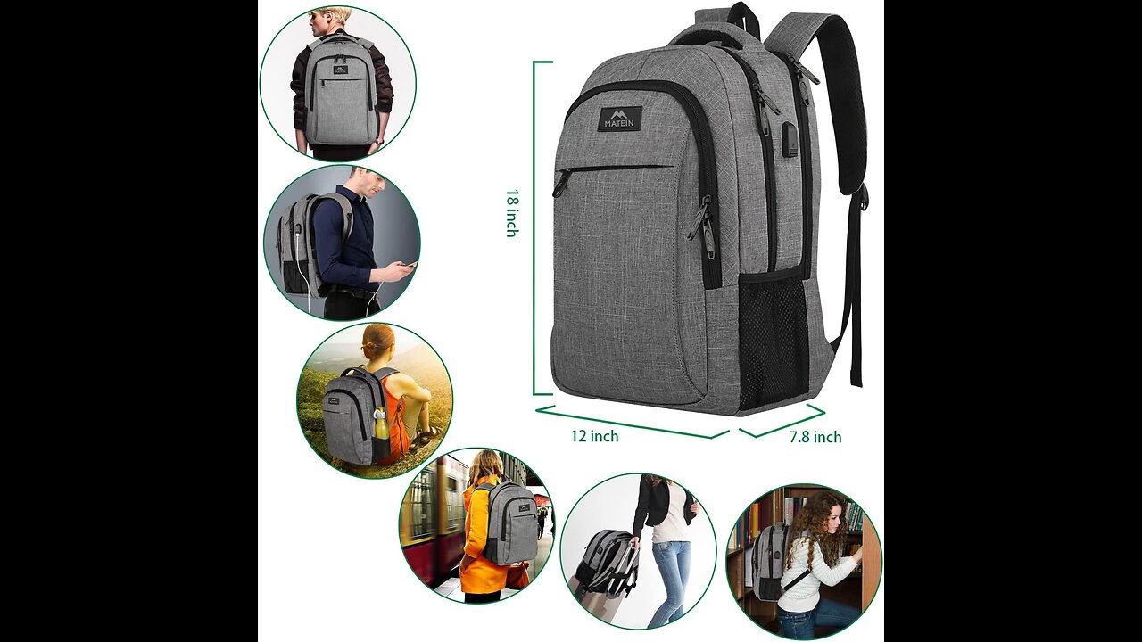 MATEIN Travel Laptop Backpack, Business Anti Theft Slim Durable Laptop Backpack with USB Charging