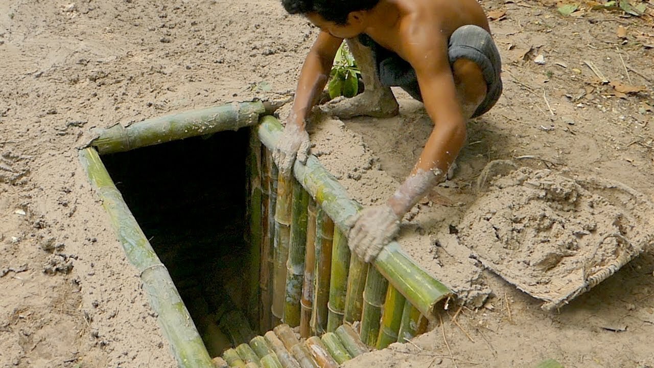 Building The Most Secret Underground Bamboo House By Ancient Skill