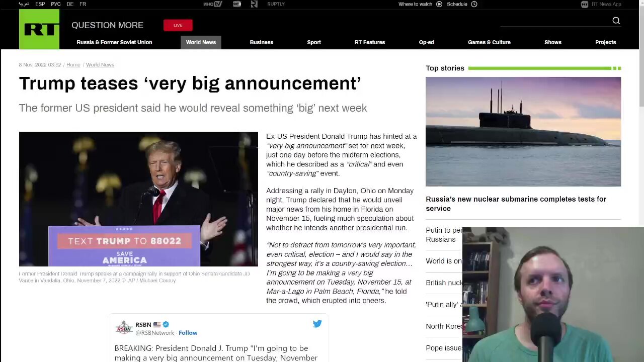 Trump to make “very big announcement” on November 15....officially announcing presidential run?