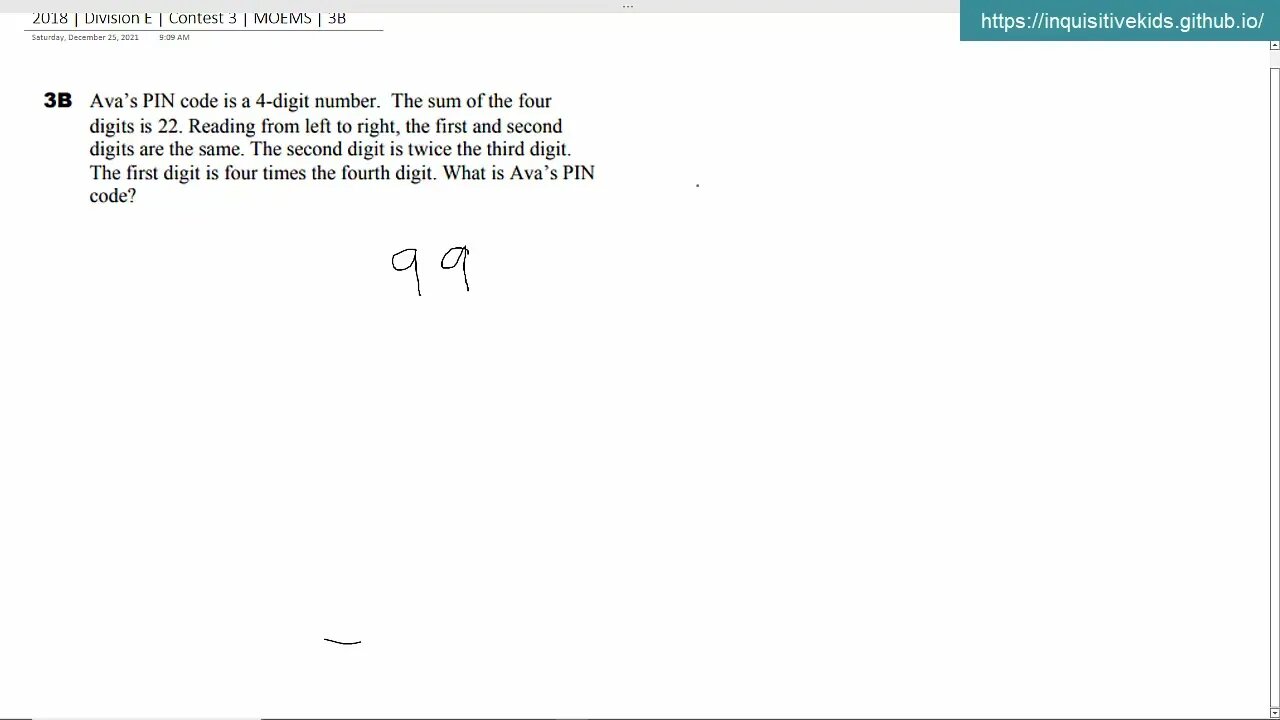 Math Olympiad for Elementary | 2018 | Division E | Contest 3 | MOEMS | 3B