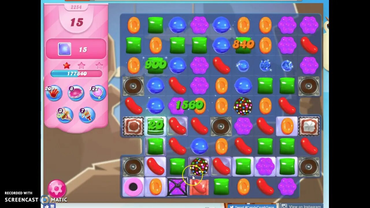 Candy Crush Level 2254 Audio Talkthrough, 2 Stars 0 Boosters