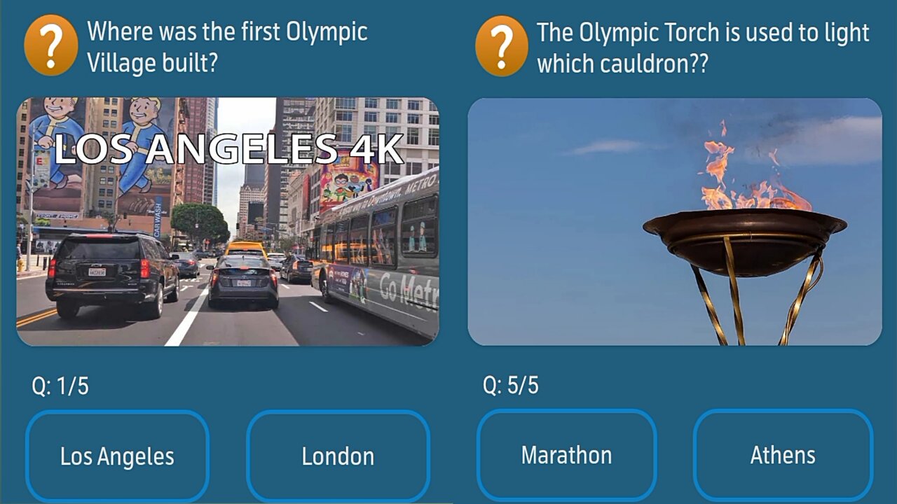 Where was the first Olympic village built? | The Olympic Torch is used to light which cauldron?