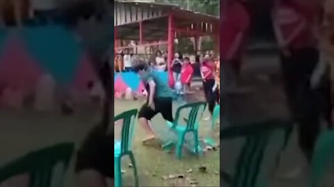 Guy breaks everything he sits on