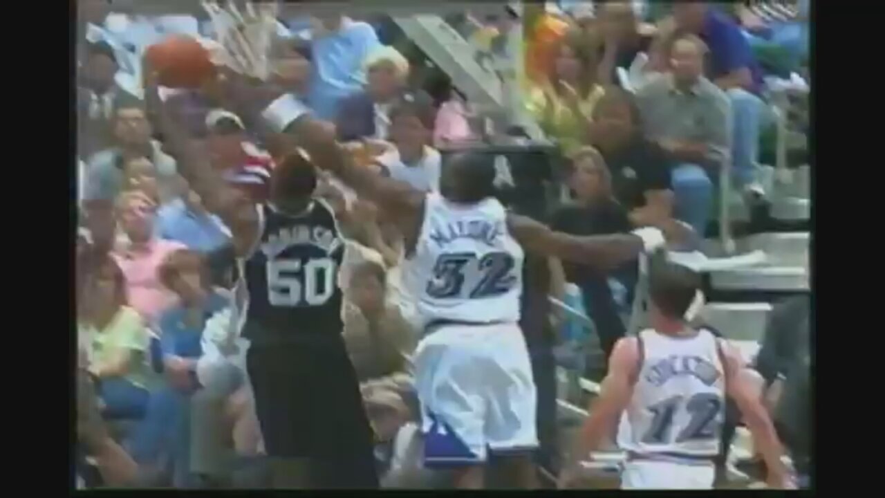 David Robinson 16 Points 4 Blk @ Jazz, 1998 Playoffs Game 1.