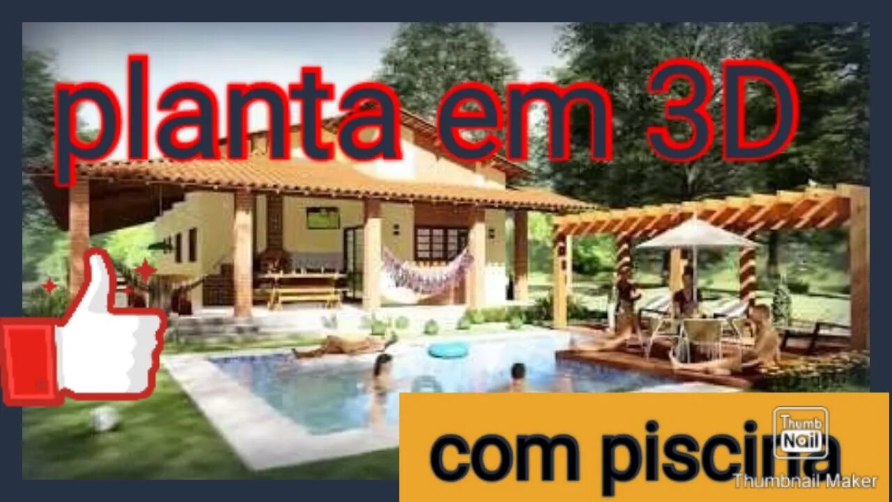 planta de casas com piscina em 3D