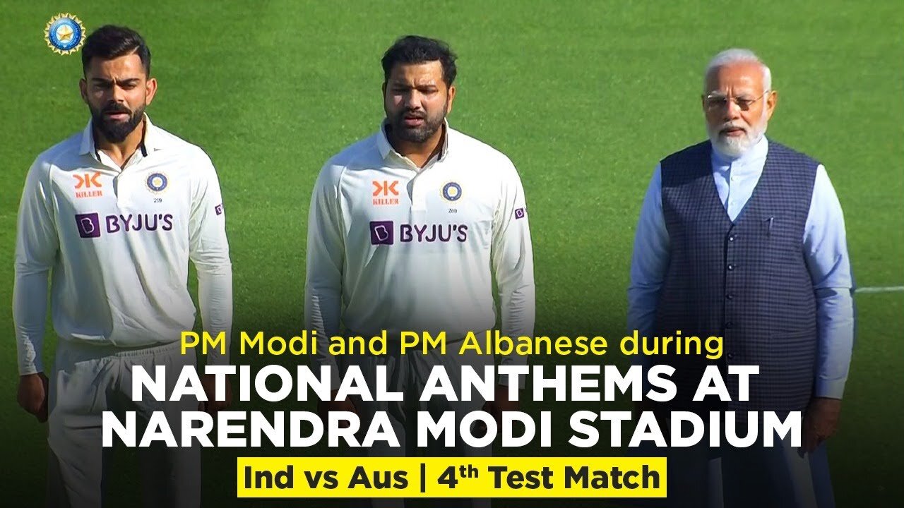 PM Modi _ PM Albanese during National Anthems at Narendra Modi Stadium _ Ind vs Aus_ 4th Test Match