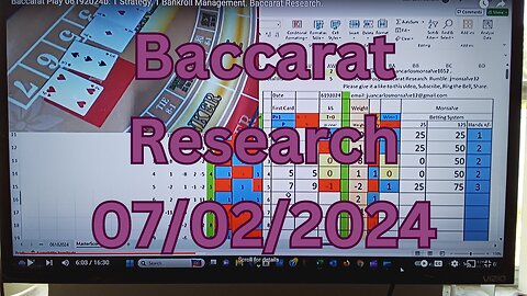 Baccarat Play 07022024: 1 Strategy, 1 Bankroll Management. Baccarat Research.