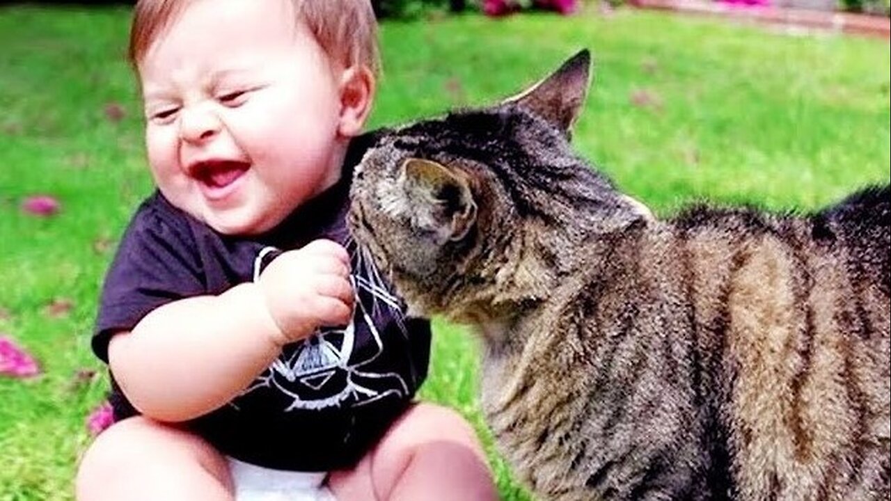 Cute babies playing with cats and dogs part 1