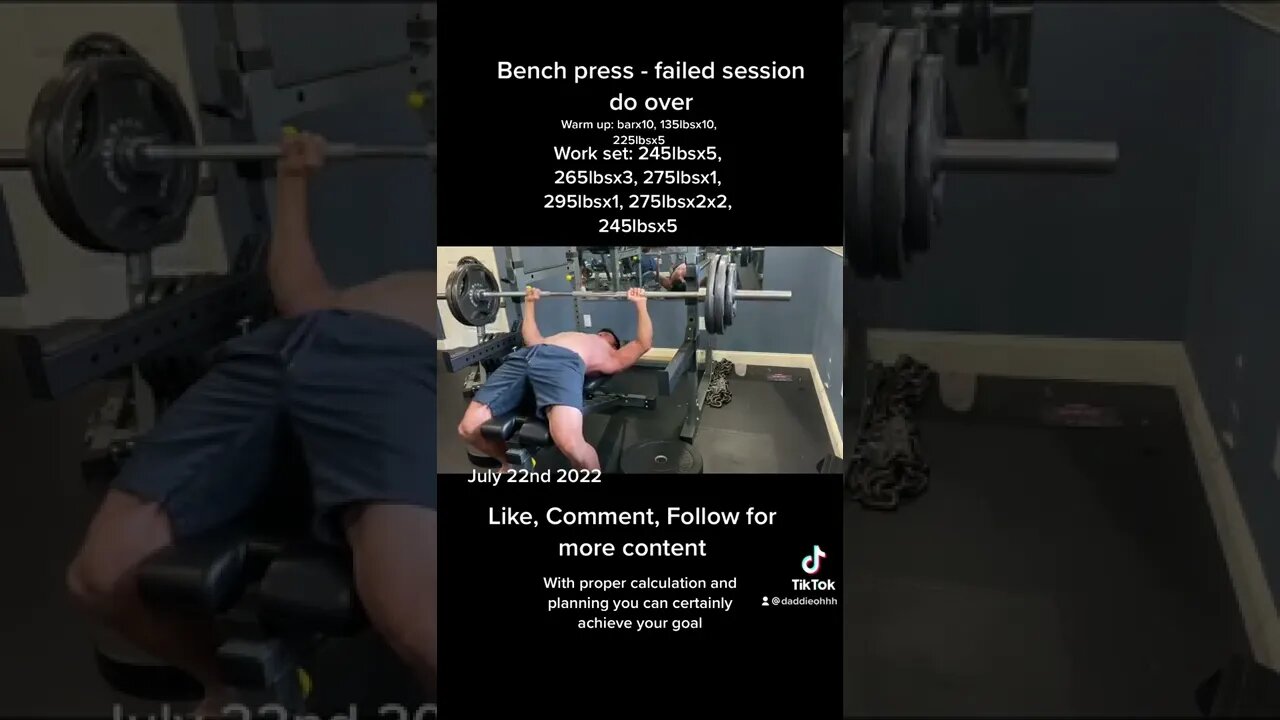 Bench press failed session do over high intensity at 80-95% 1rm