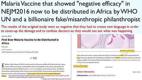 Malaria Vaccine that showed "negative efficacy" in NEJM2016 now to be distributed in Africa