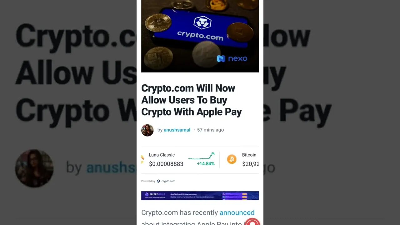 Crypto.com Will Now Allow Users To Buy Crypto With Apple Pay #cryptomash #ytshorts #cryptonews