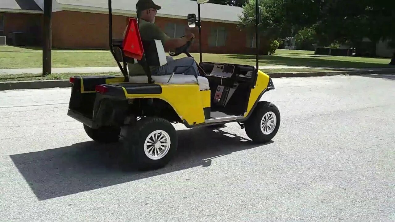 Ed's golf cart doing wheelies in Elgin, Texas 2019