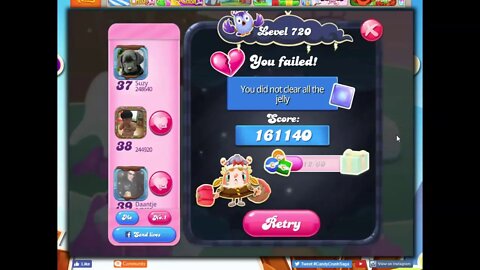 Candy Crush Level 720 Talkthrough, 12 Moves 1 Booster