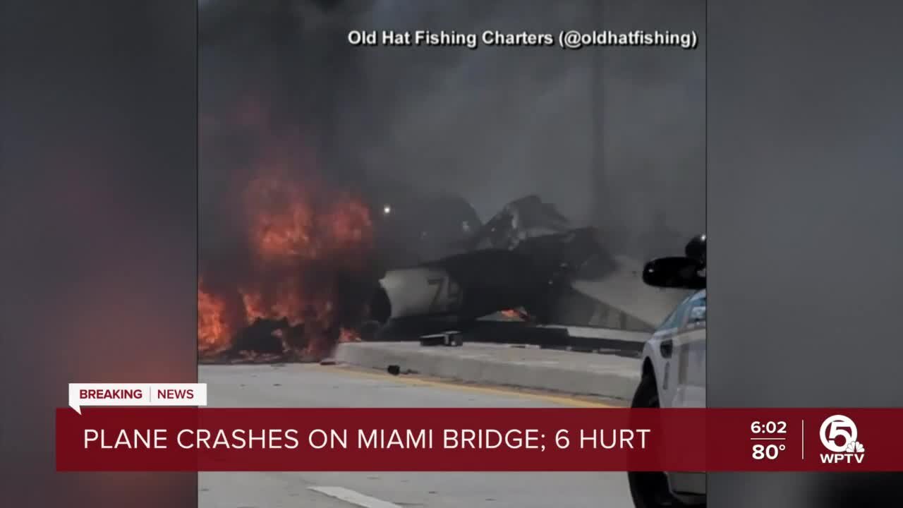 At least 6 people injured when plane crashes onto bridge in Miami