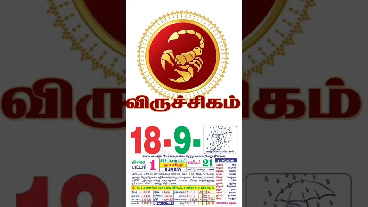 விருச்சிகம் || இன்றைய ராசிபலன் || 18|09|2022 ஞாயிற்றுக்கிழமை