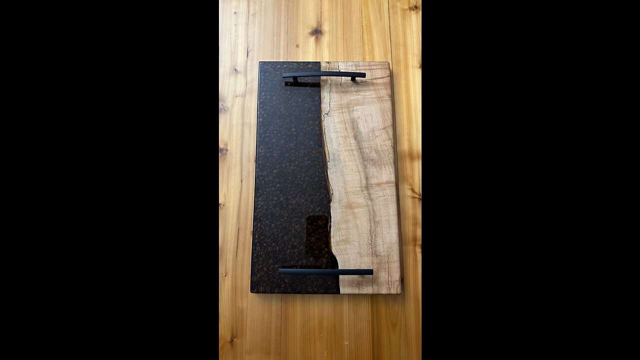 Maple and coffee bean board with damascus cheese knife and fork