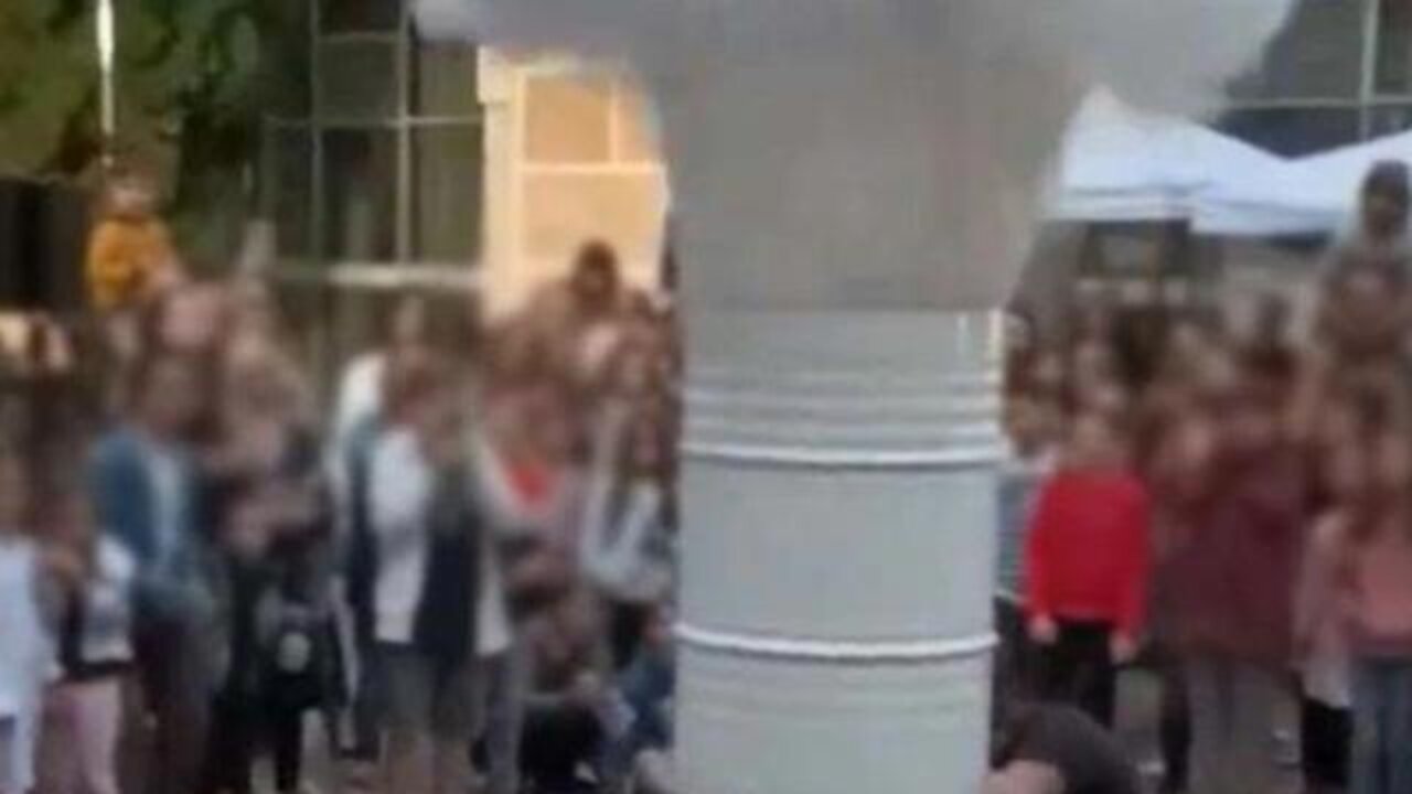 SHOCKING MOMENT BARREL OF LIQUID NITROGEN EXPLODES DURING SCHOOL SCIENCE EXPERIMENT - 15 INJURED