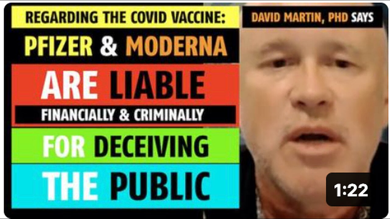 Pfizer & Moderna are financially & criminally liable for deceiving the public, says David Martin PhD