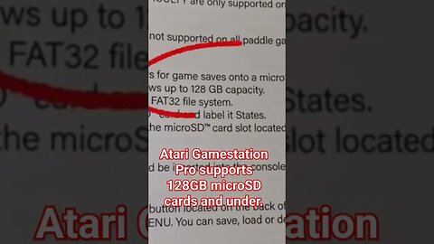 Atari Gamestation Pro USB slot supports 128GB microSD cards and under.