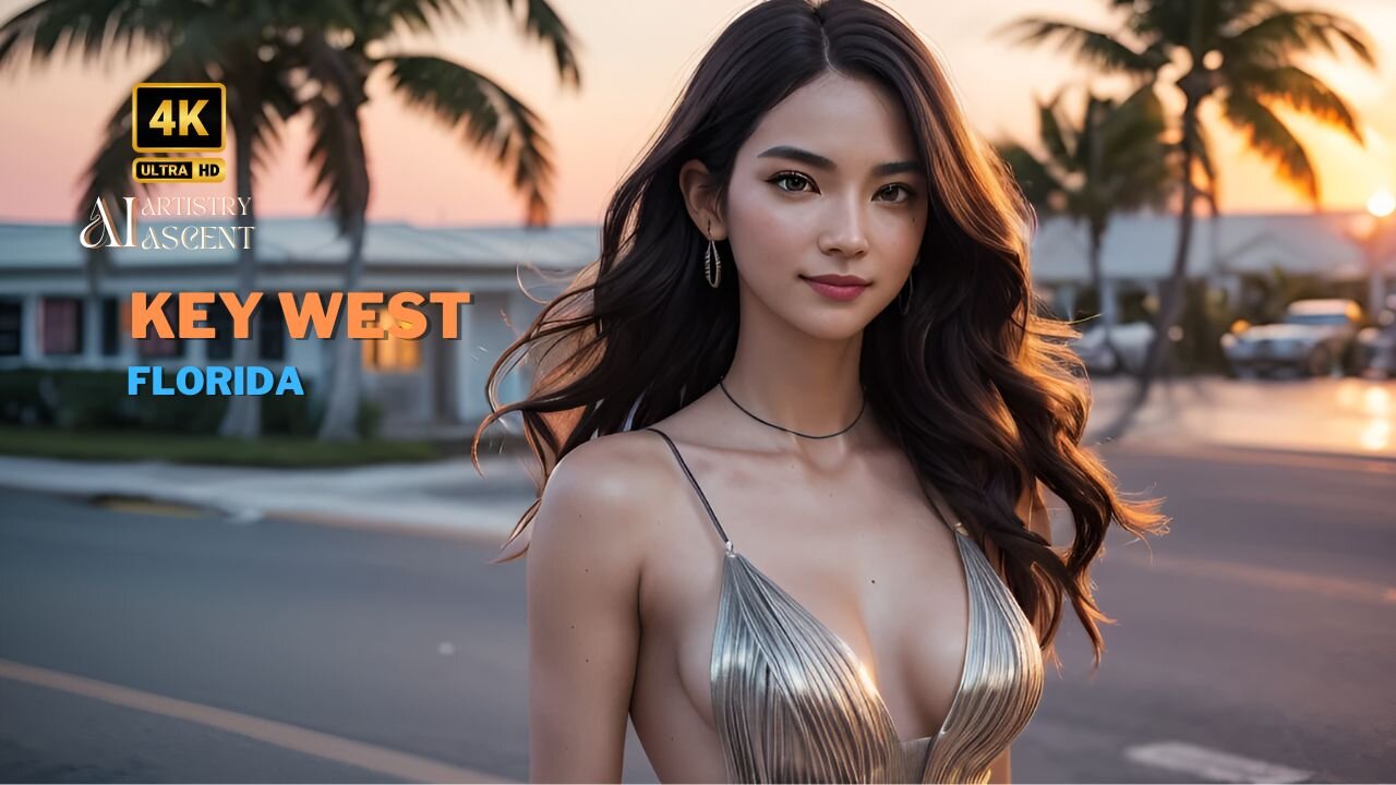 4K AI Artistry Lookbook Model in Key West Florida: Slinky Strappy Backless Dress #aiartstyascent