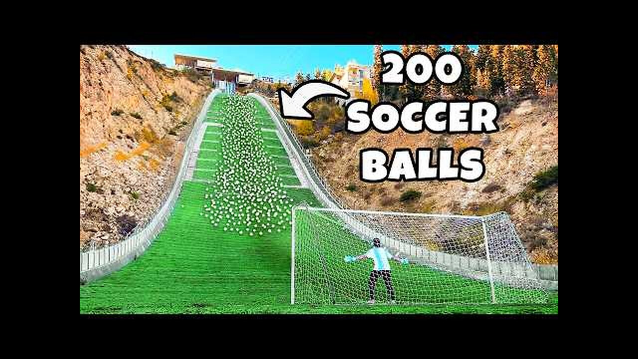 200 Soccer Balls Vs Goalie at Olympic Ski Jump