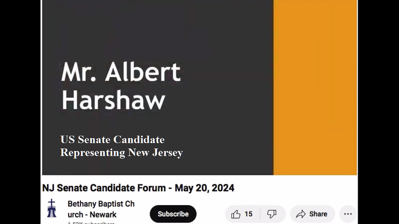 Albert Harshaw Candidate for US Senate Representing New Jersey