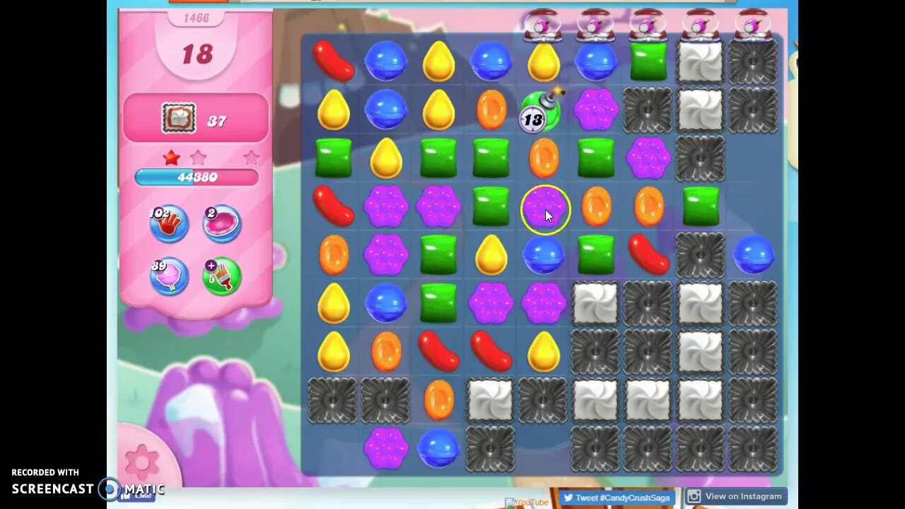 Candy Crush Level 1466 Audio Talkthrough, 2 Stars 0 Boosters