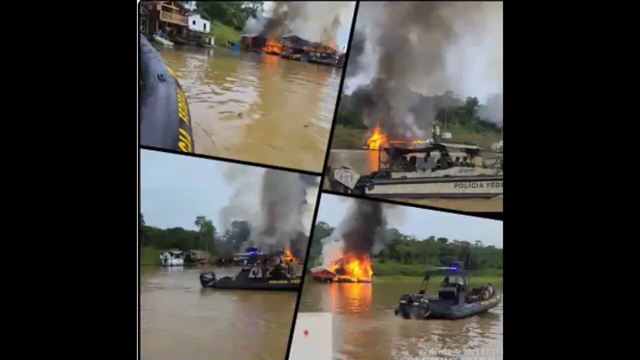 Destruição de balsas em mineração ilegal na Amazônia