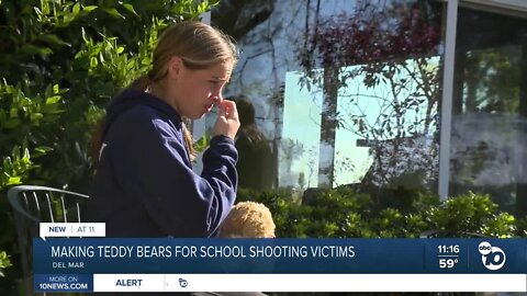 Making teddy bears for school shooting victims