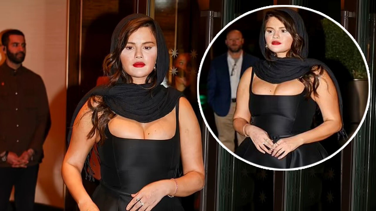 Selena Gomez showcased her busty style in a chic LBD and head scarf while attending dinner in Paris