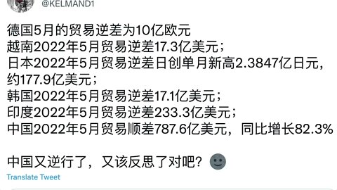 2022年5月各國工業國的貿易情況