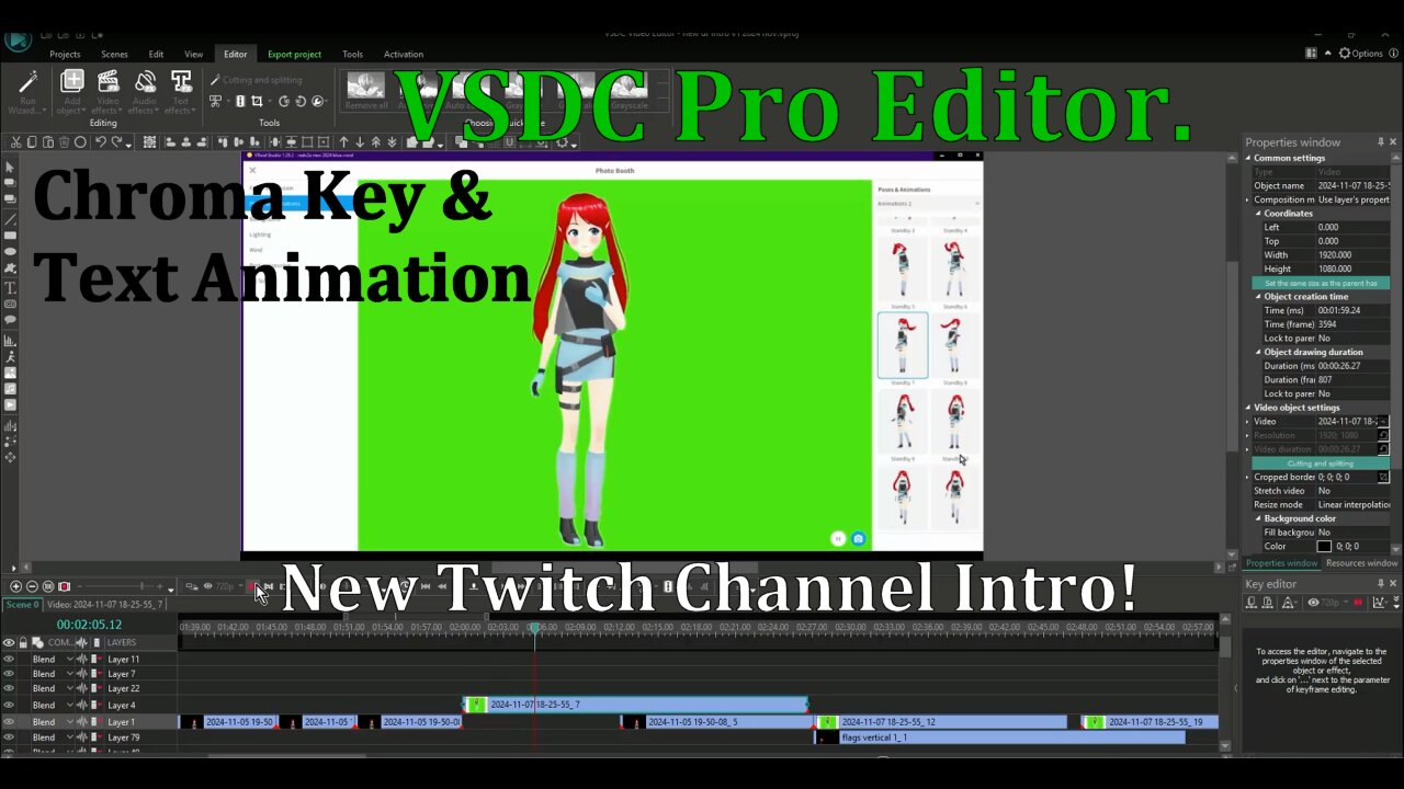 VSDC Editor : Animating Text and Chroma key : Twitch Intro