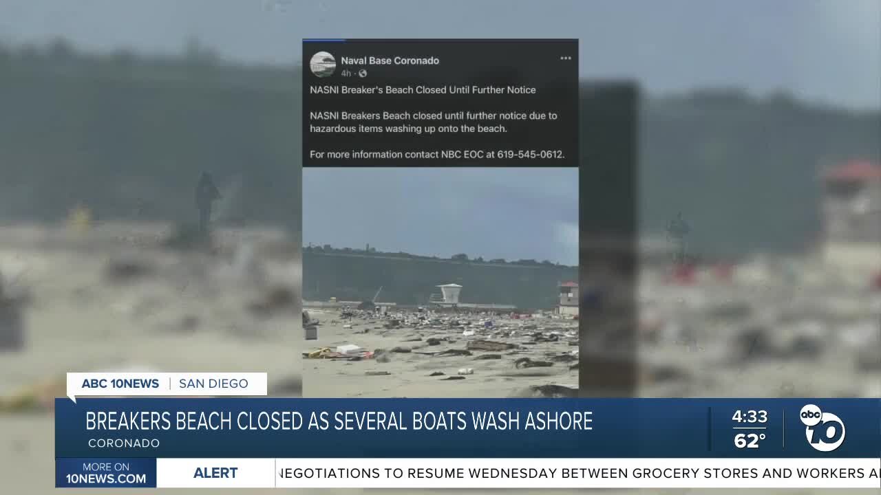 Breakers Beach closed as boats wash ashore