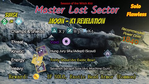 Destiny 2 Master Lost Sector: Moon - K1 Revelation on my Solar Warlock Solo-Flawless 11-10-23